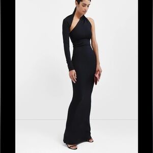 Marcella NYC Black One-Shoulder Ponte Maxi Dress | Asymmetric Sleeve